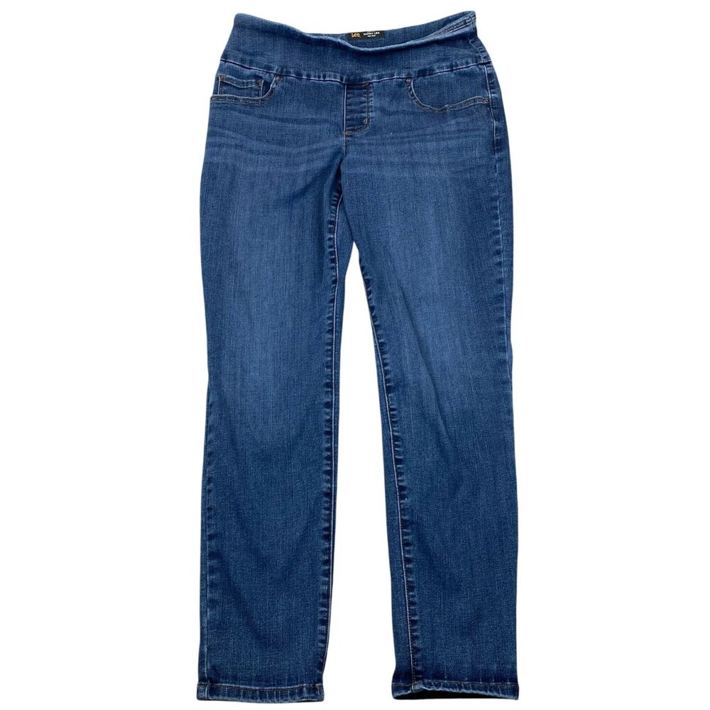 Lee Women's Jeans Size 8 Pull-On Medium Blue Denim Jeggings Stretch Casual